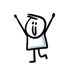Funny doodle teenager figure runs with raising hand and plans to hug.