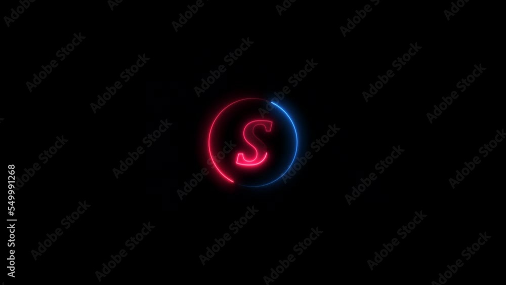 Wall mural Neon S letter intro animated black background