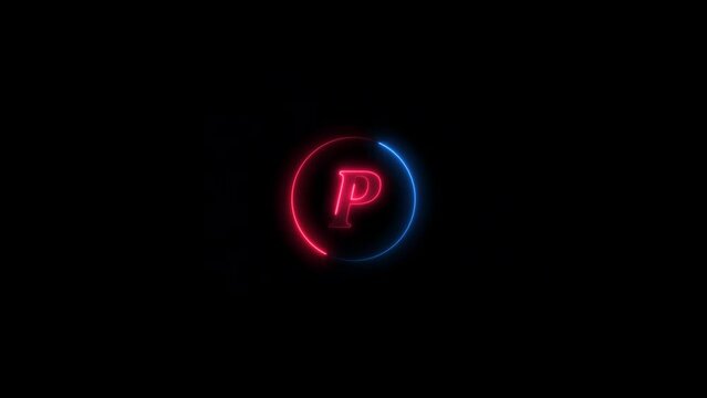 Neon P letter intro animated black background