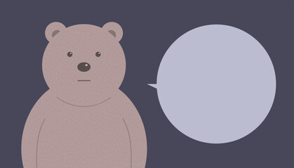 Cartoon kind bear. Talking bubble. Character for children. Forest wild animal. Vector isolated animal illustration