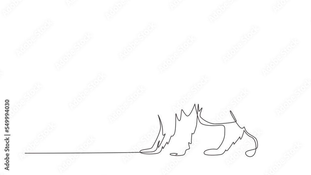 Poster animated self drawing of continuous one line draw giant bear walking forward in the jungle. strong w
