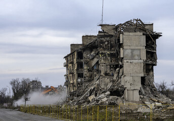 destroyed and burned houses in the city Russia Ukraine war