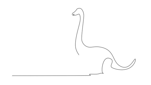 Self drawing animation of single line draw Brontosaurus or diplodocus dinosaur. The highest dino dinosaur. Extinct ancient animals. Animal history concept. Continuous line draw. Full length animated