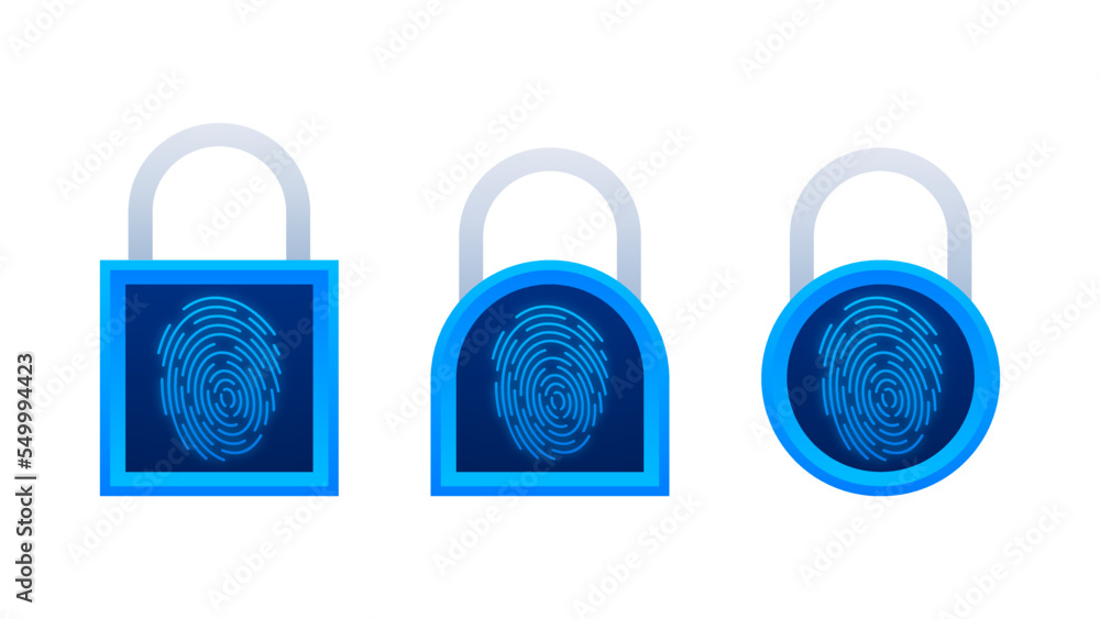 Poster cyber security fingerprint on lock. security shield concept. internet security. vector stock illustr