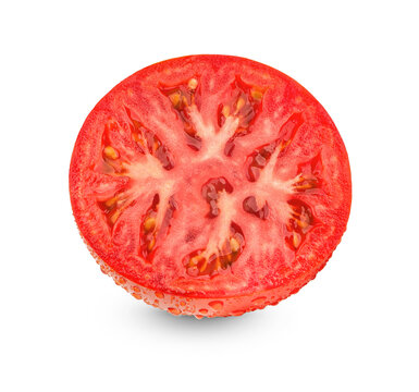 Fresh tomatoes with water drops isolated on white background