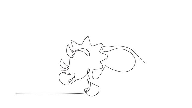 Animated self drawing of single continuous line draw triceratops dinosaur. Large prehistoric dinosaur triceratops. Extinct ancient animals. Animal history concept. Full length one line animation