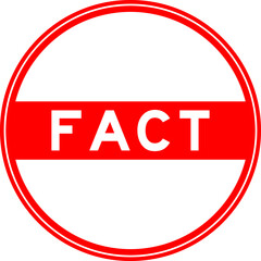 Red color round seal sticker in word fact on white background