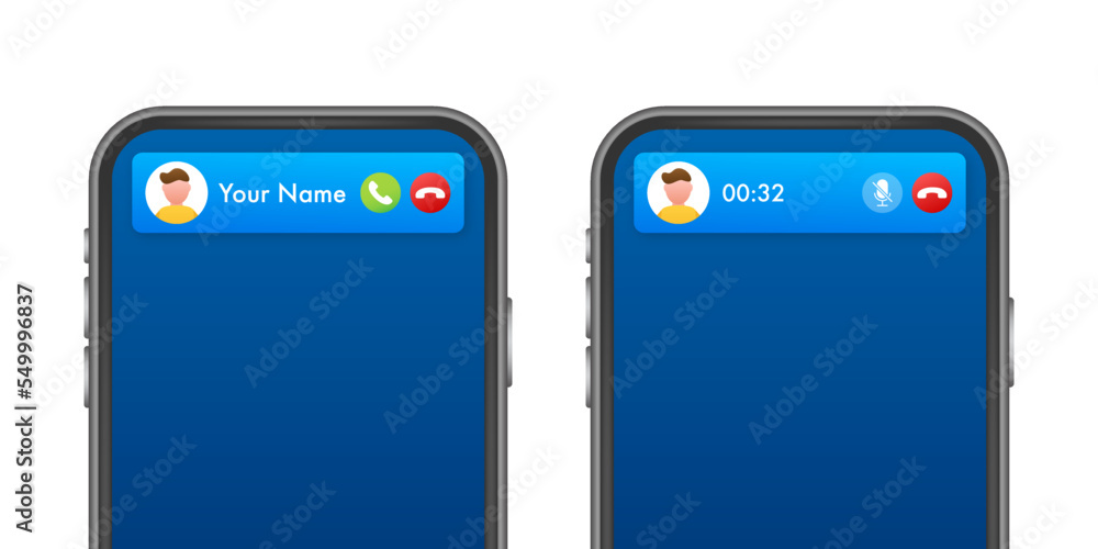 Poster mockup incoming call. call screen interface. vector stock illustration.