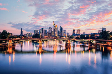 The business district in Frankfurt at sunset, Germany
