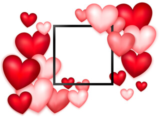 Valentines Day Sale Postcard Template. Black Frame. Illustration of Love Concept.