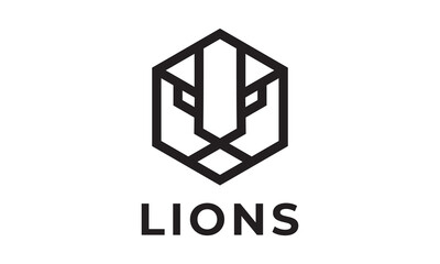 hexagon and head lion combination logo template design.