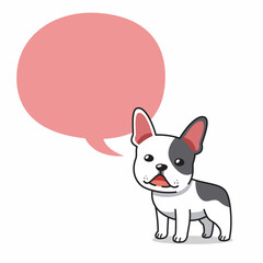 Cartoon character happy french bulldog with speech bubble for design.