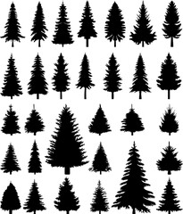 set silhouette of christmas tree, fir tree design vector isolated