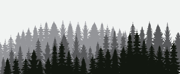 silhouette forest, nature spruce design vector