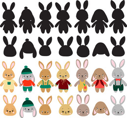 rabbits cartoon set in flat style