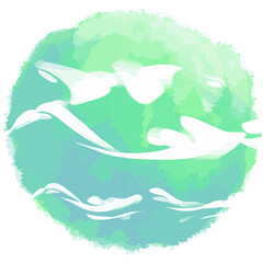 Obraz premium Watercolor Fresh Abstract Paint. Illustration of Green Blue Modern Hand Drawn Drawing.