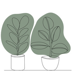 potted plants sketch, continuous line drawing, vector