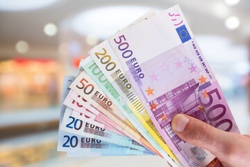 Set of money bills banknotes on background