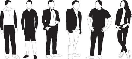 silhouette people black and white design vector