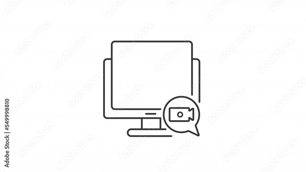 Poster animated demonstration linear icon. sharing screen during conference. online technology. seamless lo