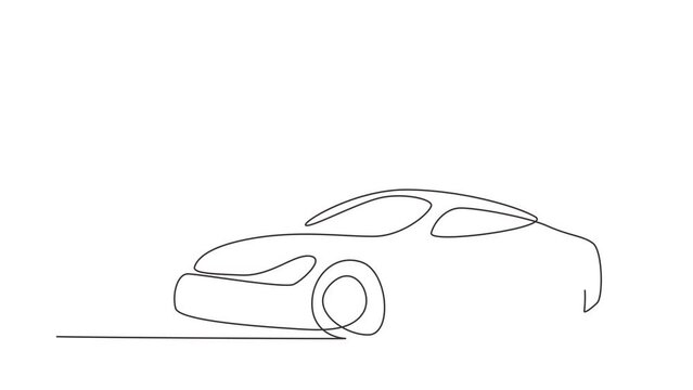 Animated self drawing of single continuous line draw elegant race car. Beautiful sports car boys favorite. Cars with reliable speed for racing. Racer transport concept. Full length one line animation