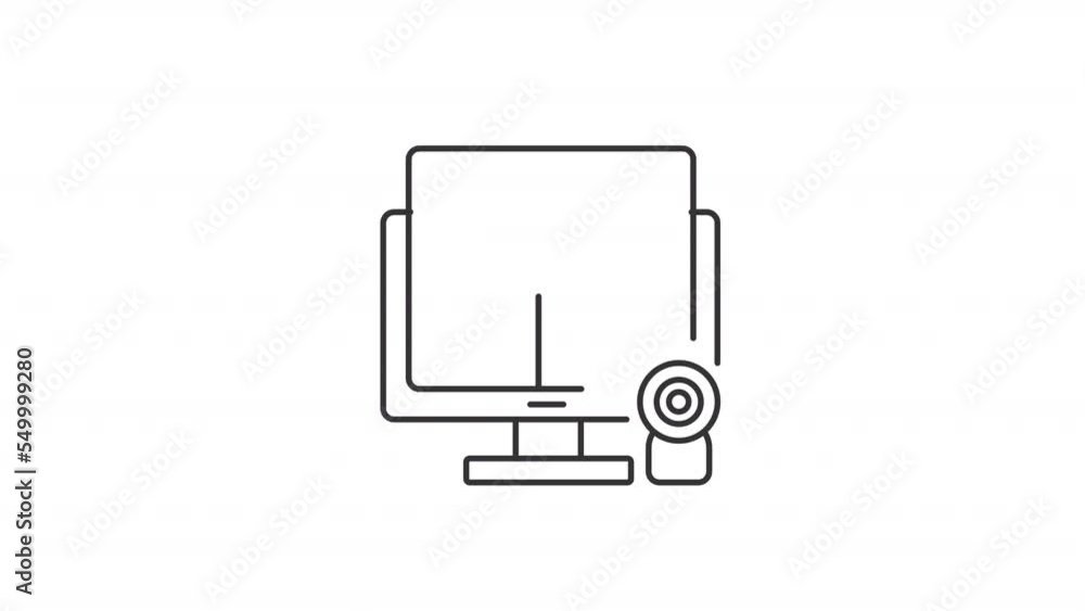 Poster animated group call linear icon. technology of business communication. video conference. seamless lo