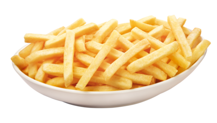 Prato com batatas fritas em fundo branco