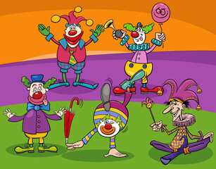 cartoon funny clowns or comedians characters group