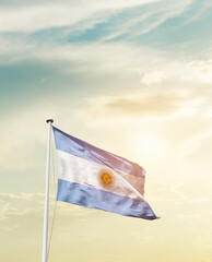 Waving Flag of Argentina with beautiful Sky. 