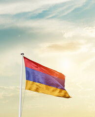 Waving Flag of Armenia with beautiful Sky. 