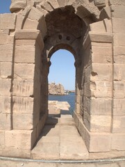Philae temple and Greco-Roman buildings seen from the Nile, a temple of Isis, love. Aswan. Egyptian
