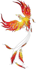 Flaming Phoenix vector illustration in artistic back view angle. Ideal for body art, tattoo and prints