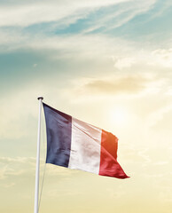 Waving Flag of France with beautiful Sky. 