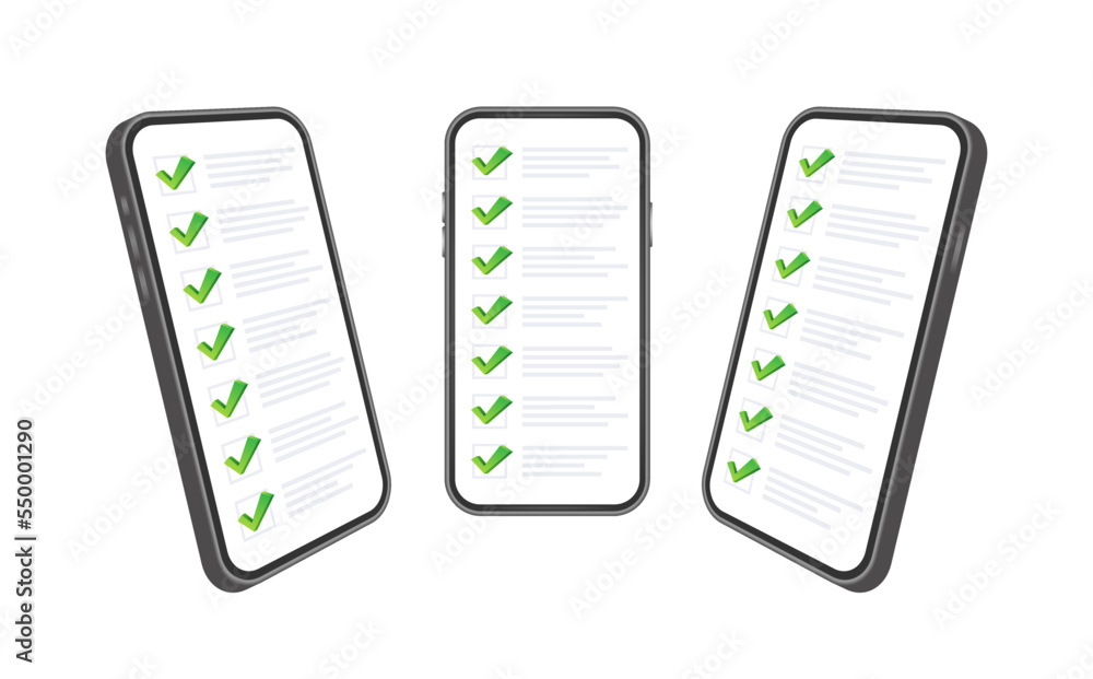 Aufkleber green check list smartphone. survey vector illustration. green tick. flat check list smartphone for 