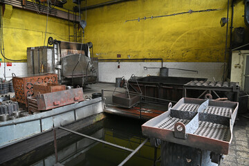 Interior of a metal foundry. Layout of a foundry with steel furnaces.