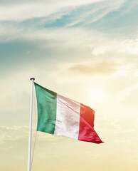 Waving Flag of Italy with beautiful Sky. 
