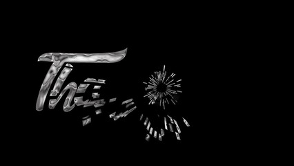 thank you animation scattered pieces twisting with aluminum fluid texture. luxury silver greeting text,