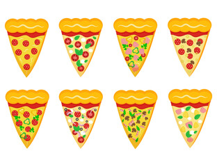  Pizza slice with different stuffing. Fast food Illustration