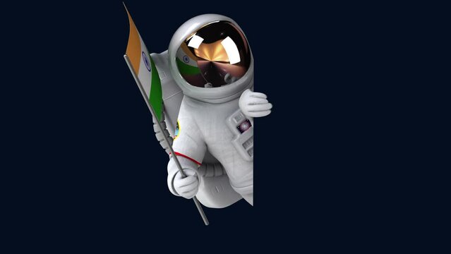 Fun 3D cartoon astronaut with a flag from India (alpha included)