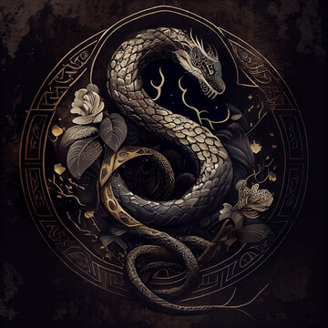 snake ornament in dark background with textures