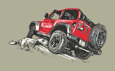 Off road adventure vehicle. Grungy style vector illustration - obrazy, fototapety, plakaty