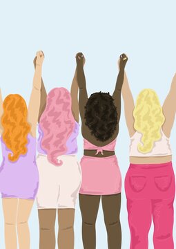 group of girls raising hands