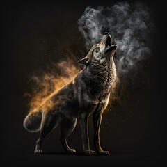 portrait of black howling alpha wolf - obrazy, fototapety, plakaty