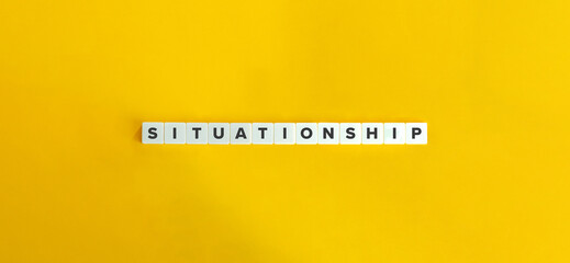 Situationship Word and Banner. Letter Tiles on Yellow Background. Minimal Aesthetics.