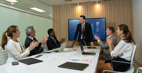 Multiracial business people having meeting and brainstorming discussed about work in conference room in the creative office.