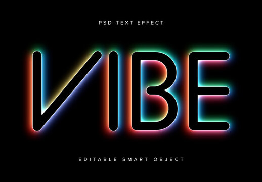 Colourful Neon Glowing Text Effect Mockup