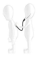 3d character , man doctor , medical practitioner , nurse analyzing another with a sthethoscope