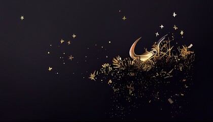 Black Luxury Background with golden glitters, sparkles, waves. Wallpaper for advertising, Christmas, Black Friday.