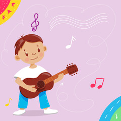 boy playing a melody on the guitar