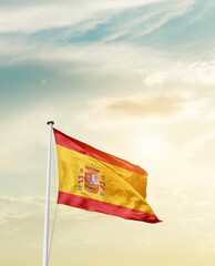 Waving Flag of Spain with beautiful Sky.